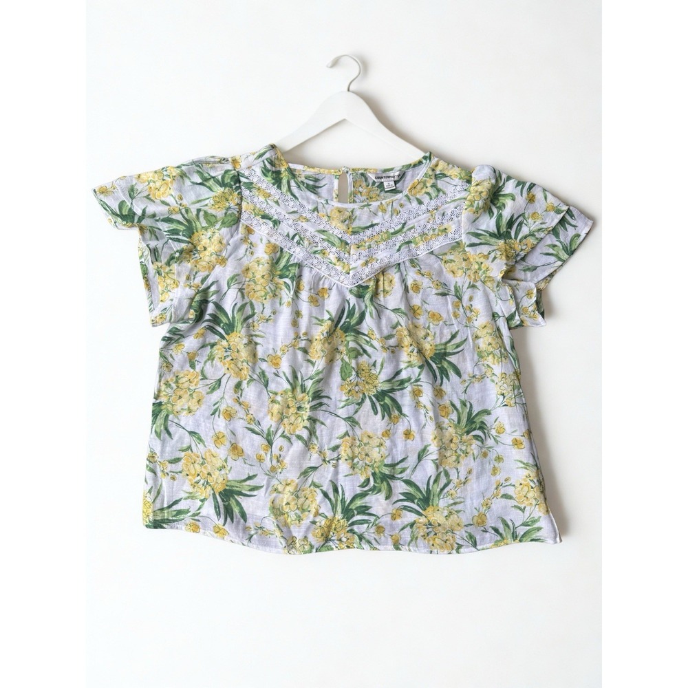 Counterparts‎ Women Yellow Floral Top Summer Resort Lightweight XL